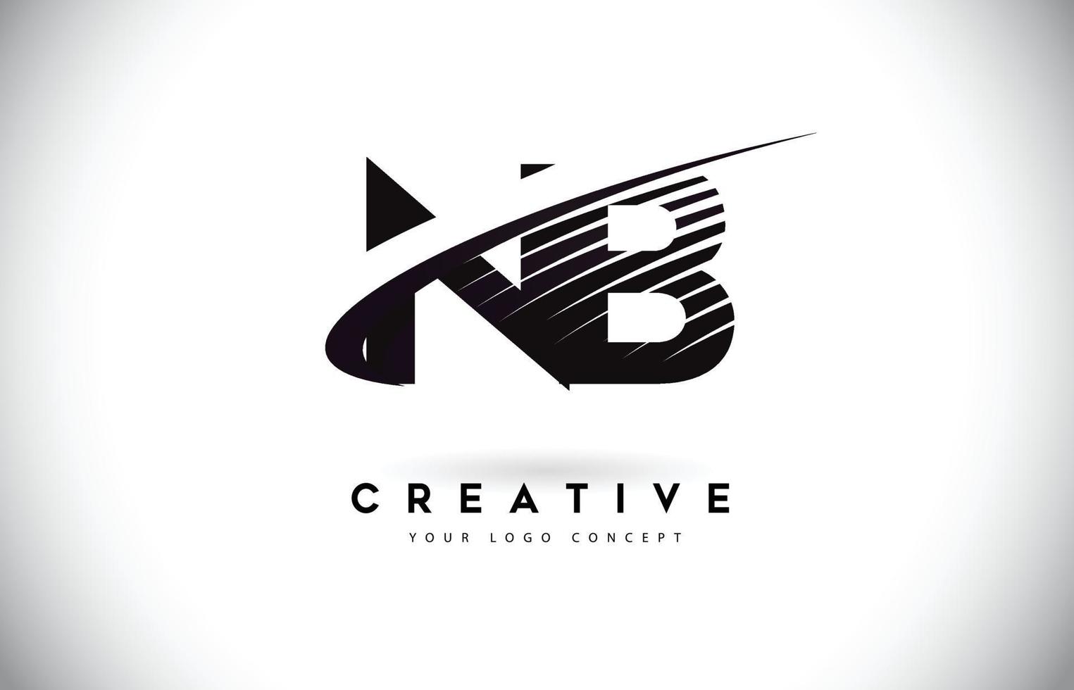 Diseño de logotipo nb nb carta con swoosh y líneas negras. vector