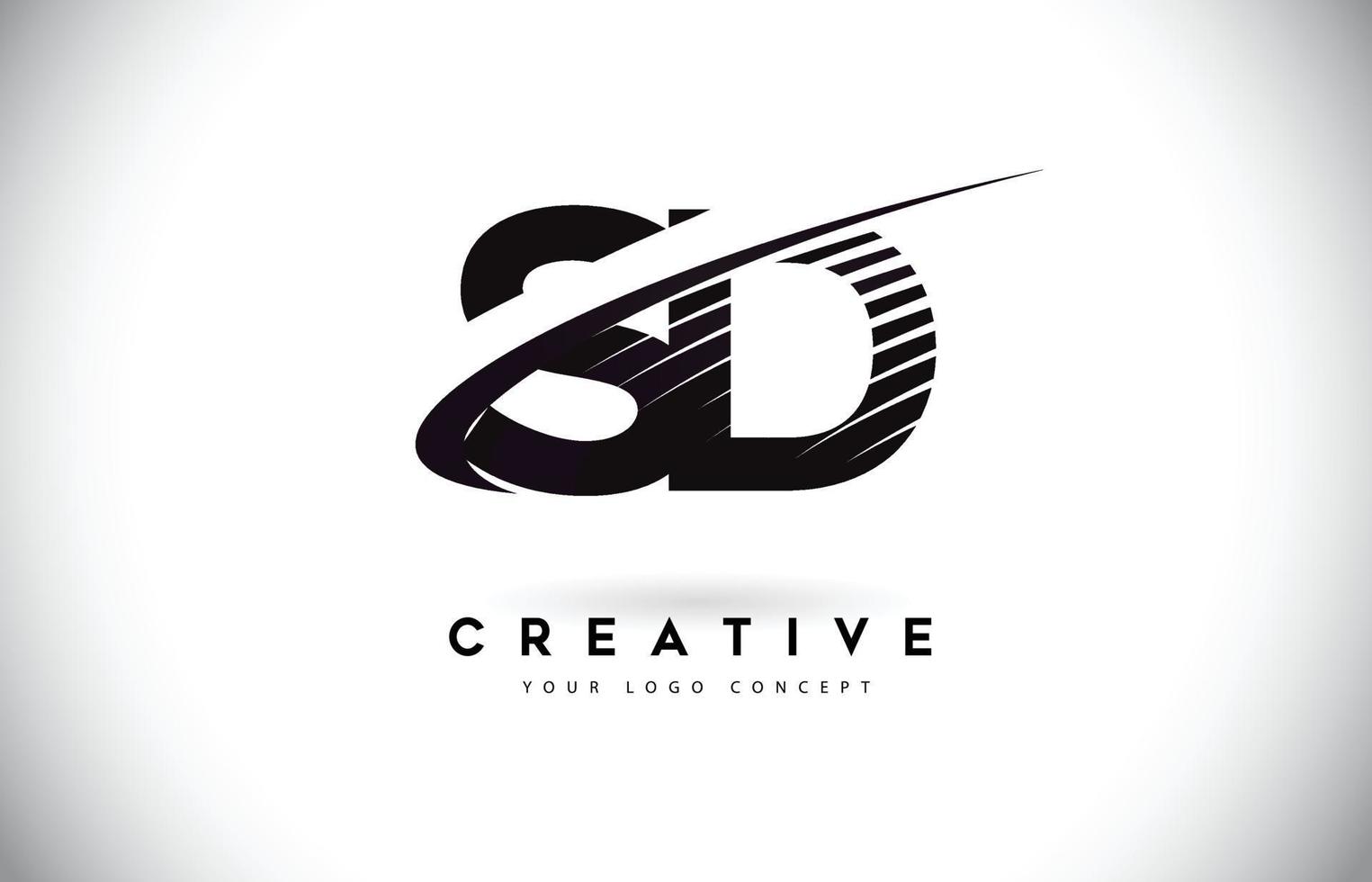 SD S D Letter Logo Design with Swoosh and Black Lines. vector