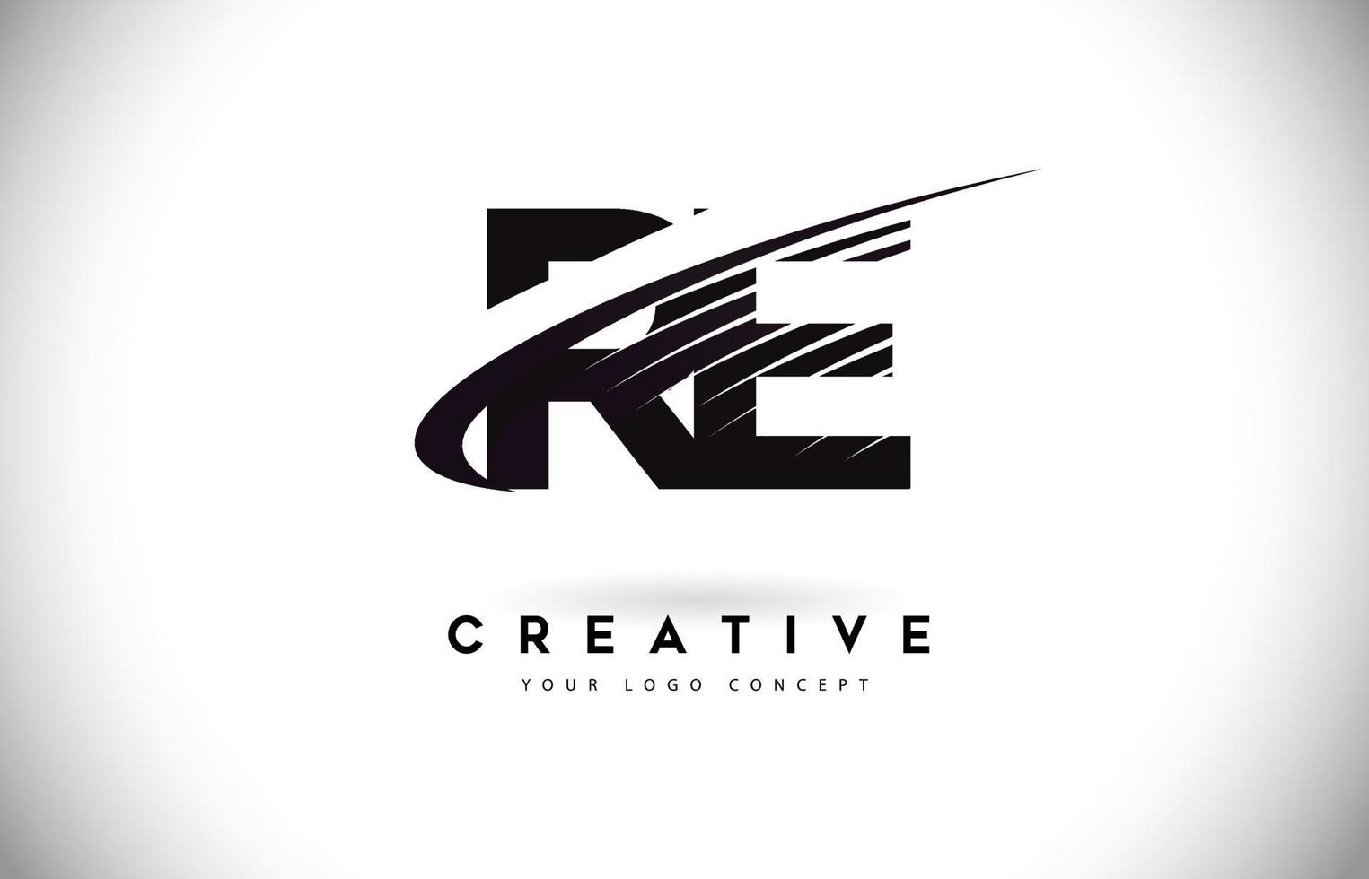 RE R E Letter Logo Design with Swoosh and Black Lines. vector