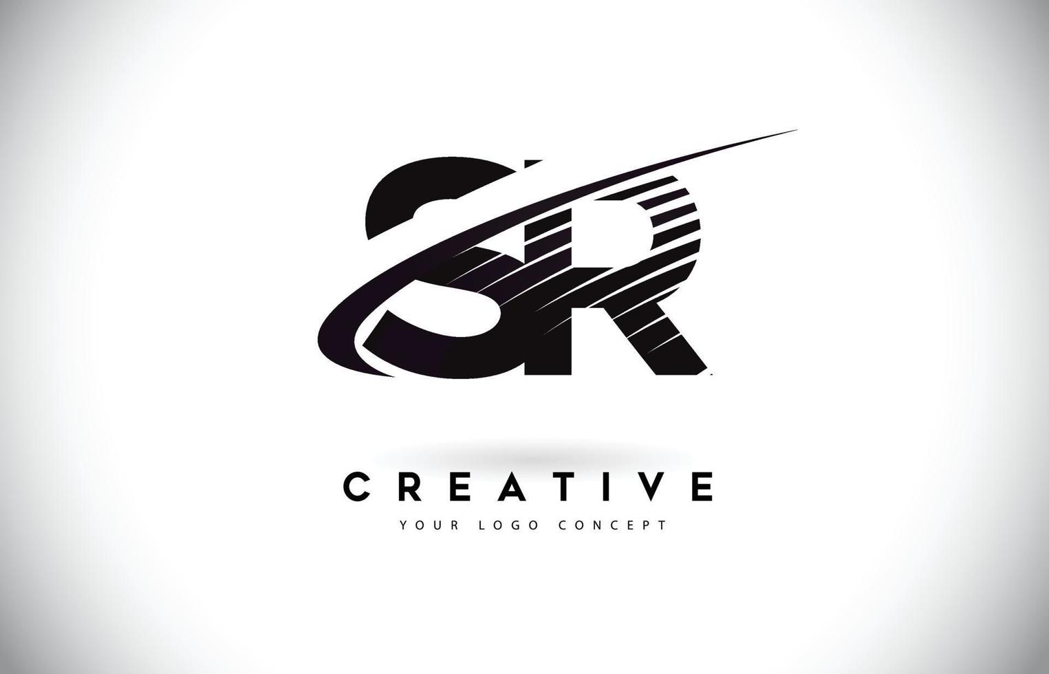 SR S R Letter Logo Design with Swoosh and Black Lines. vector