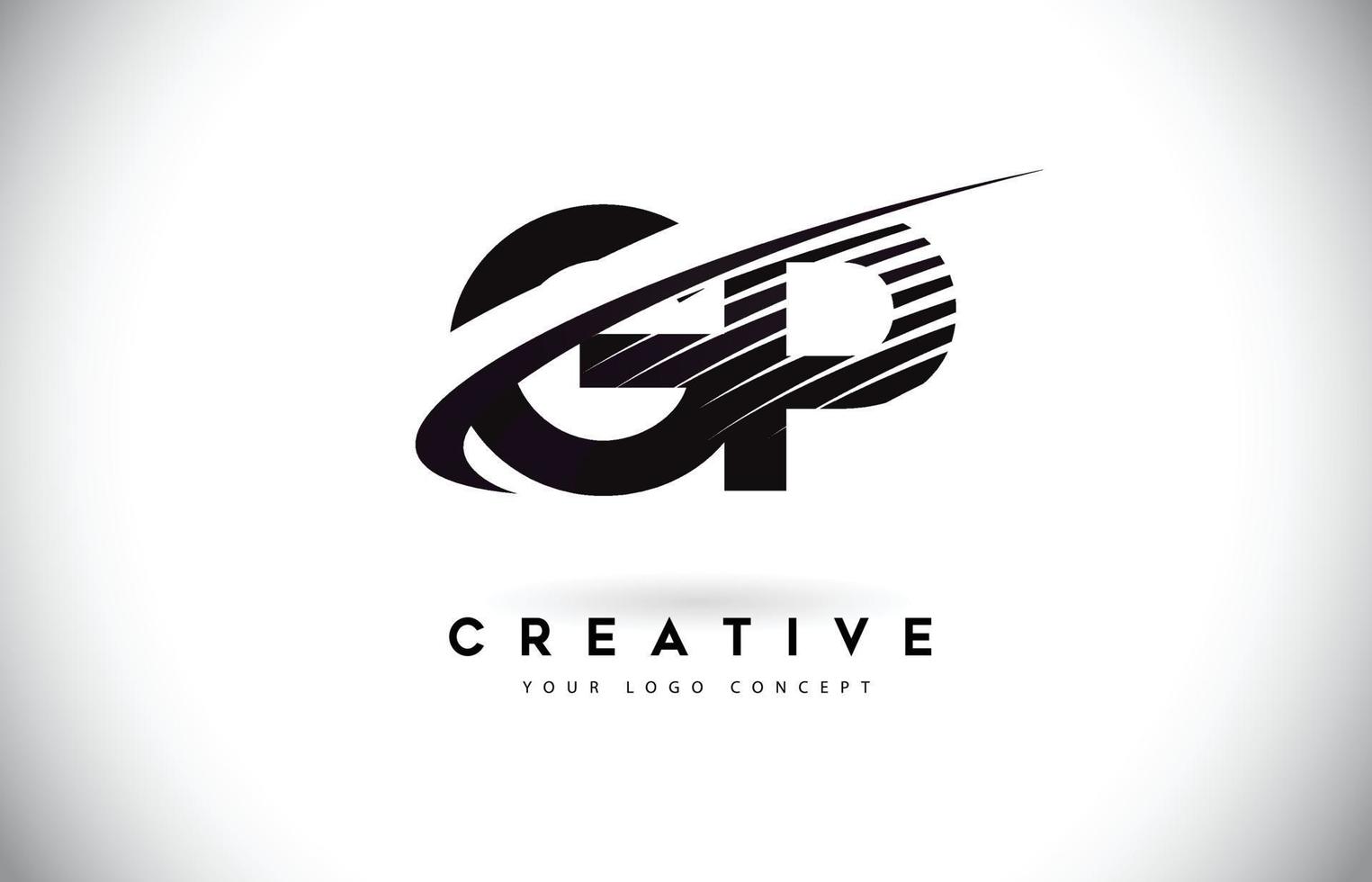 GP G P Letter Logo Design with Swoosh and Black Lines. vector