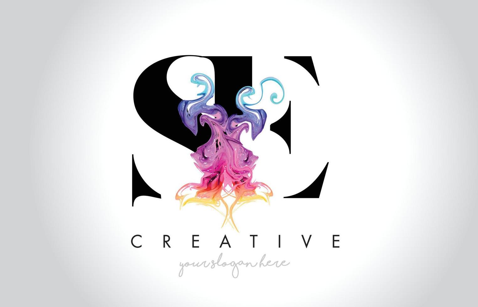 SE Vibrant Creative Leter Logo Design with Colorful Smoke Ink Flowing Vector