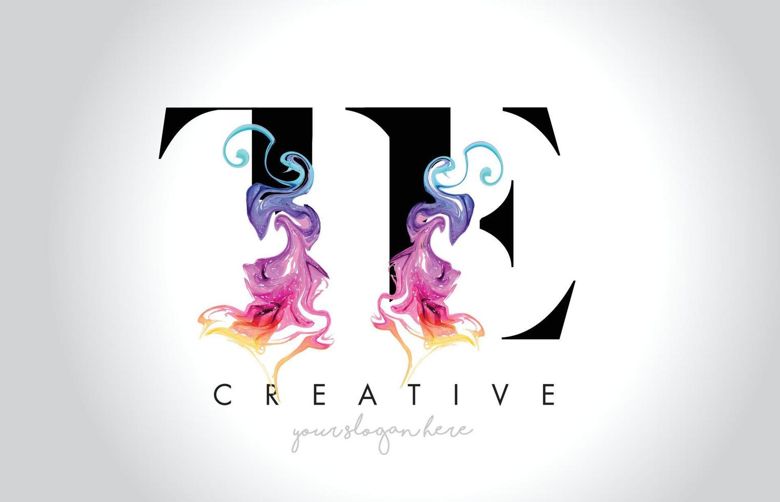 TE Vibrant Creative Leter Logo Design with Colorful Smoke Ink Flowing Vector