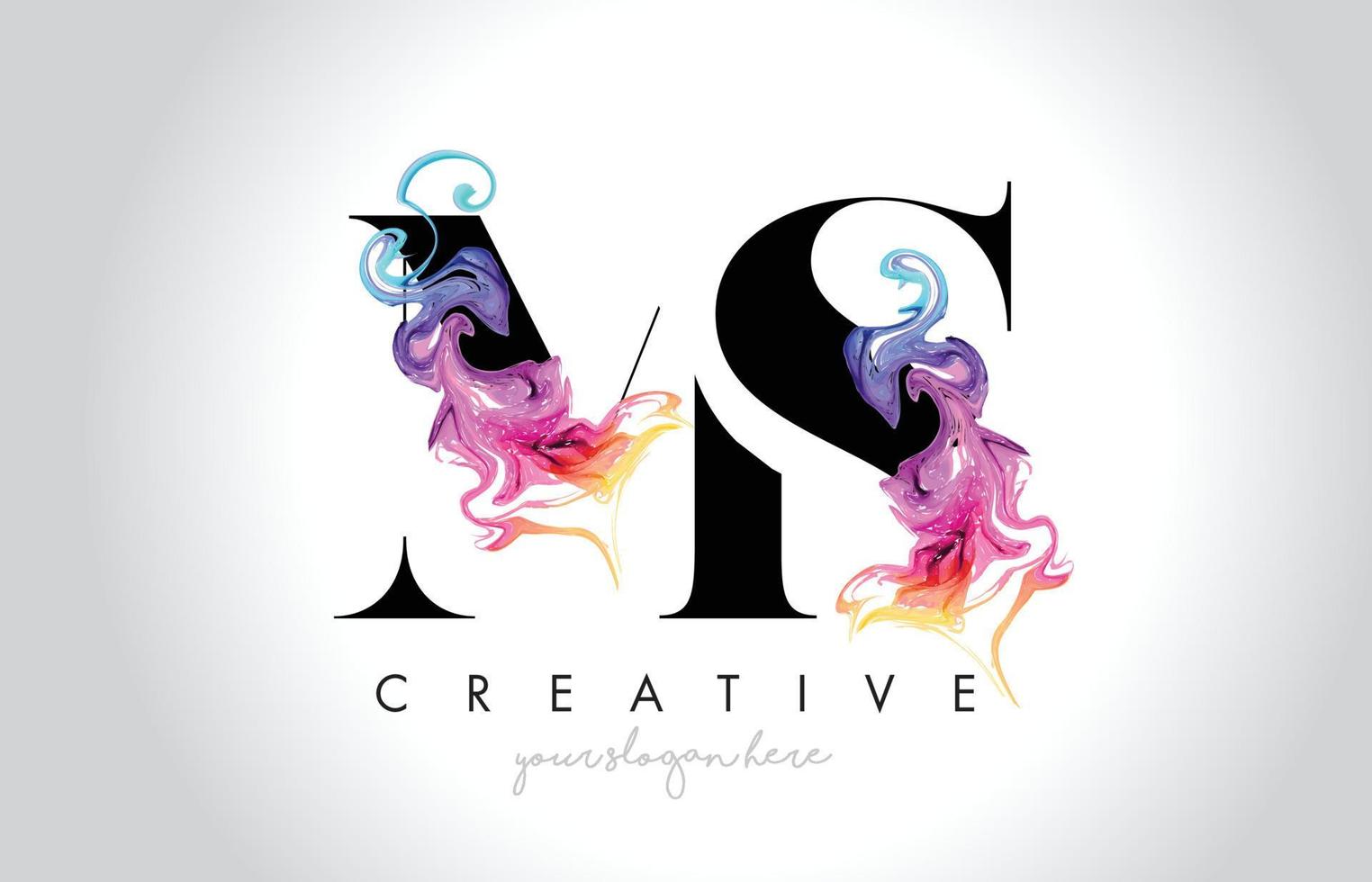MS Vibrant Creative Leter Logo Design with Colorful Smoke Ink Flowing Vector