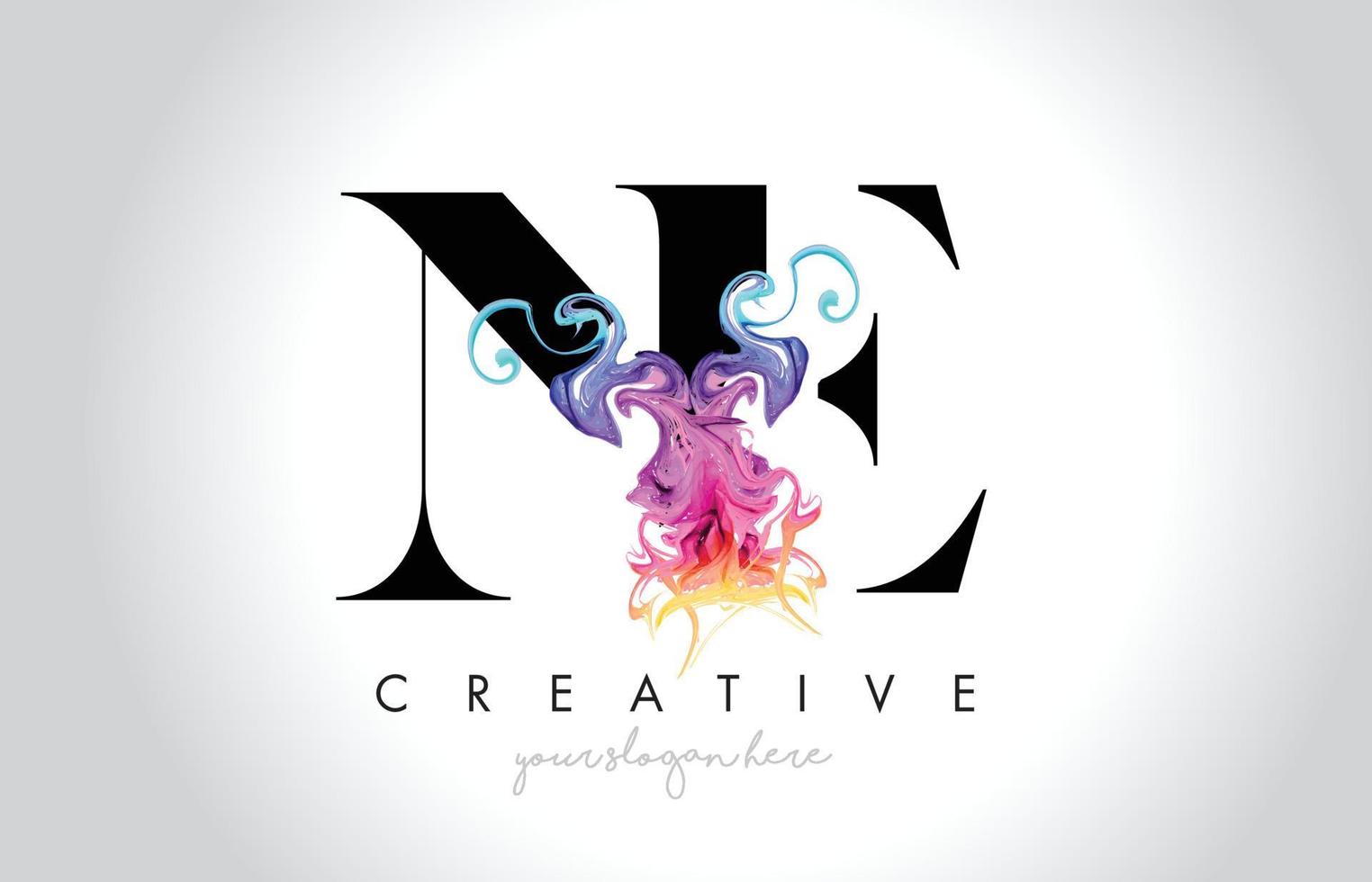 NE Vibrant Creative Leter Logo Design with Colorful Smoke Ink Flowing Vector