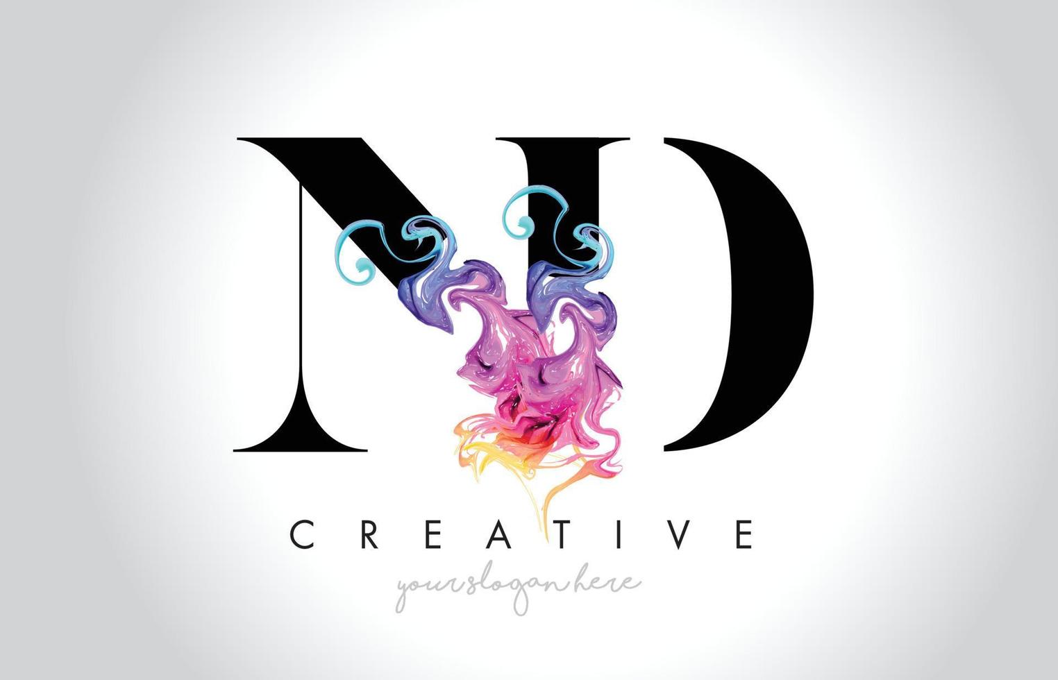 ND Vibrant Creative Leter Logo Design with Colorful Smoke Ink Flowing Vector