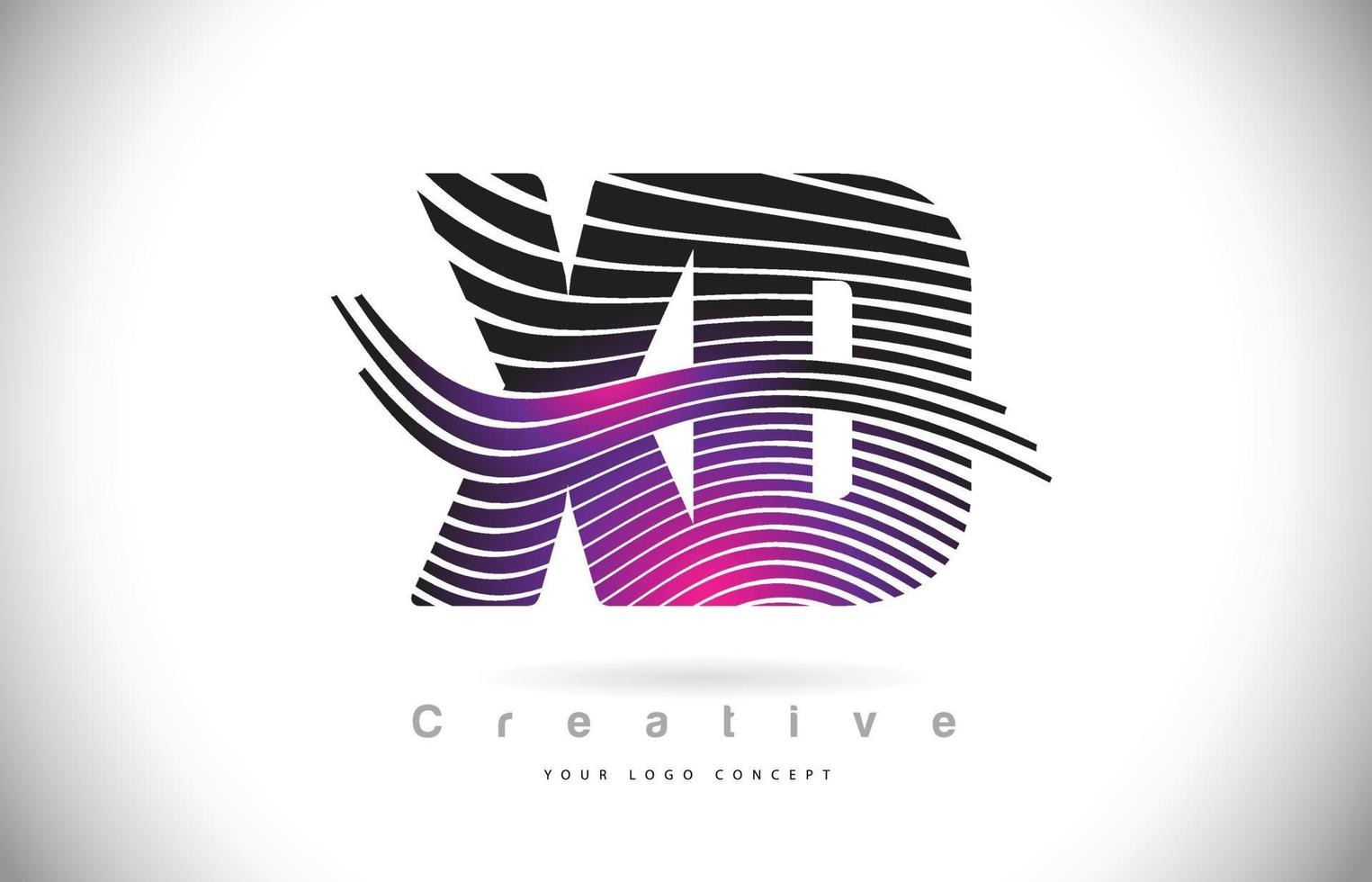 XD X D Zebra Texture Letter Logo Design With Creative Lines and Swosh in Purple Magenta Color. vector