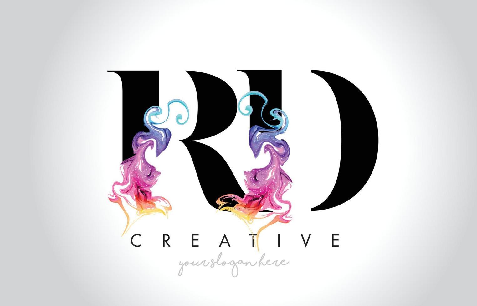 rd vibrante diseño de logotipo de carta creativa con vector de flujo de tinta de humo colorido