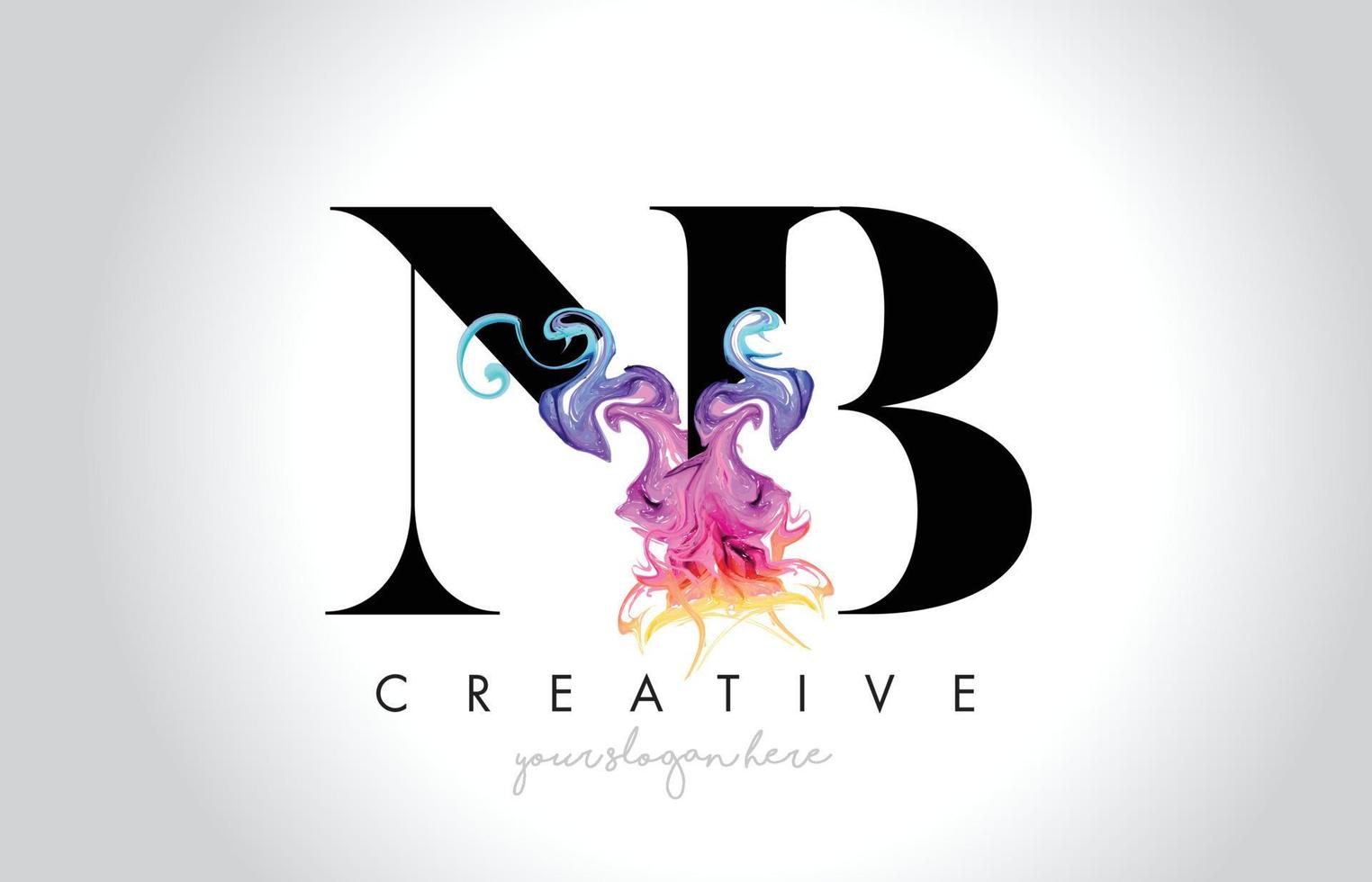 nb diseño de logotipo de carta creativa vibrante con vector de flujo de tinta de humo colorido