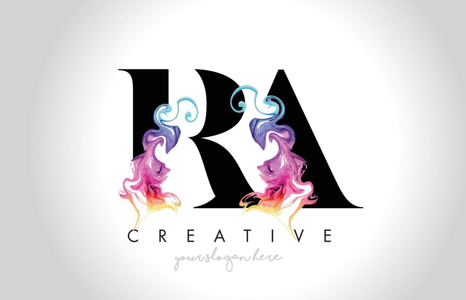 Ra vibrante diseño de logotipo de carta creativa con vector de flujo de tinta de humo colorido