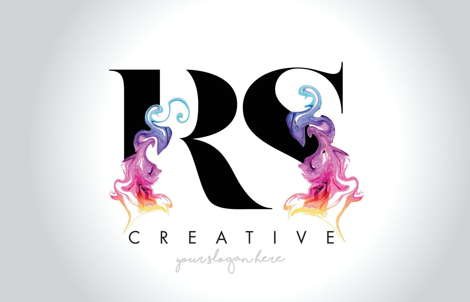 RS Vibrant Creative Leter Logo Design with Colorful Smoke Ink Flowing Vector