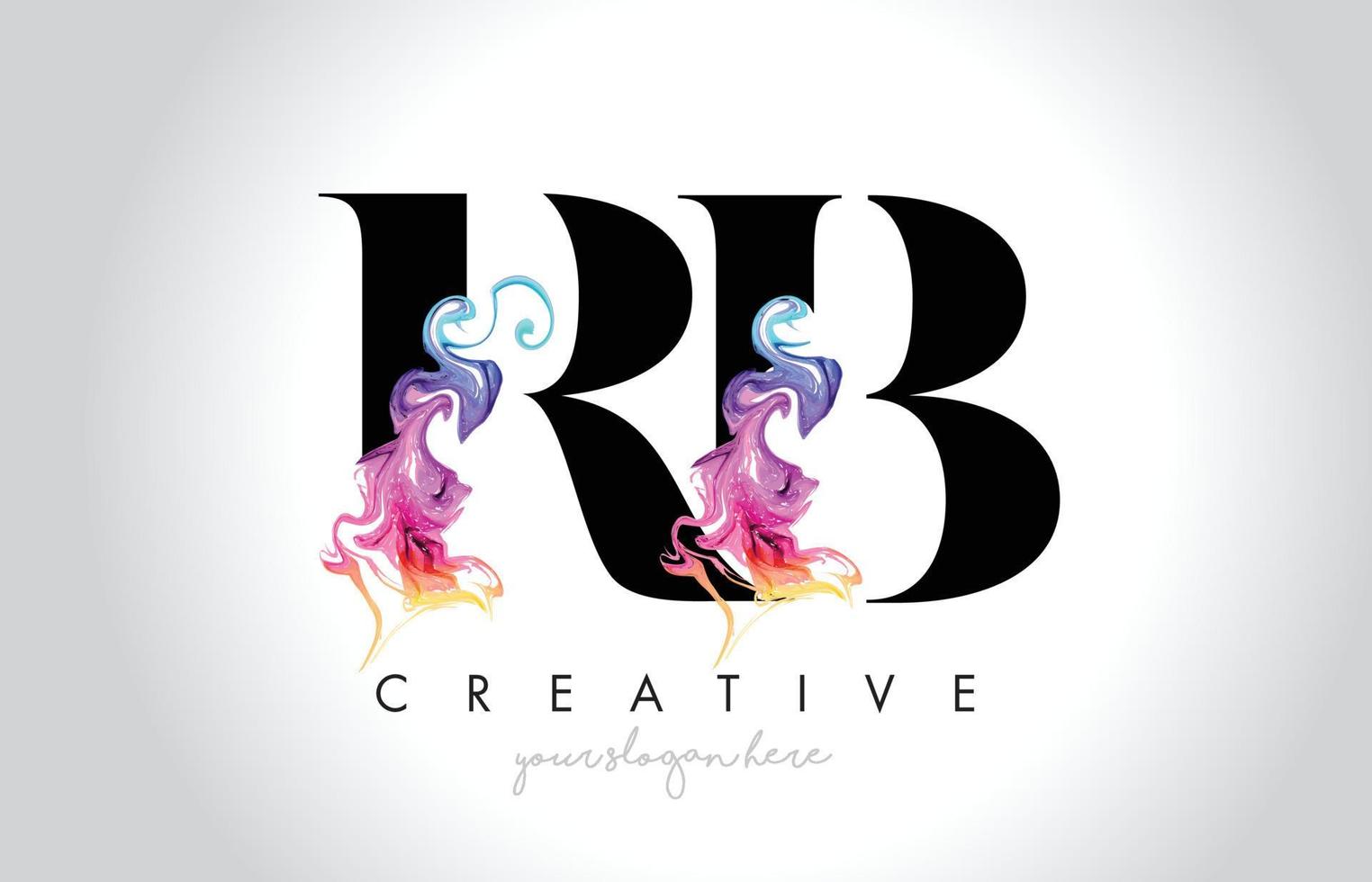 Diseño de logotipo rb vibrante carta creativa con vector de flujo de tinta de humo colorido