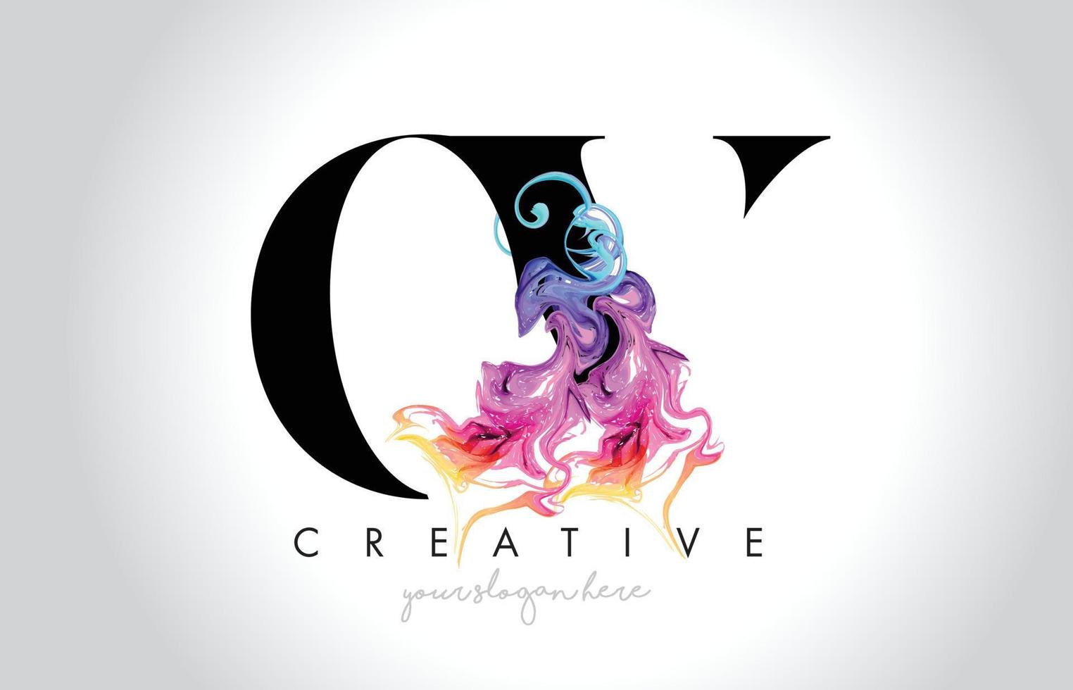 OV Vibrant Creative Leter Logo Design with Colorful Smoke Ink Flowing Vector