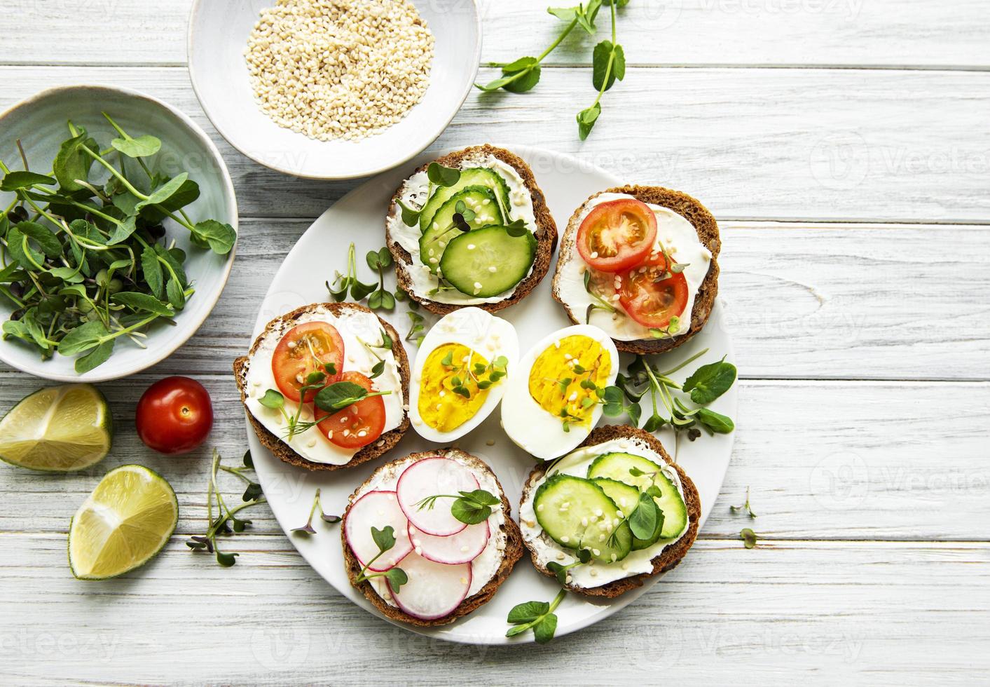 Sandwiches with healthy vegetables and micro greens photo