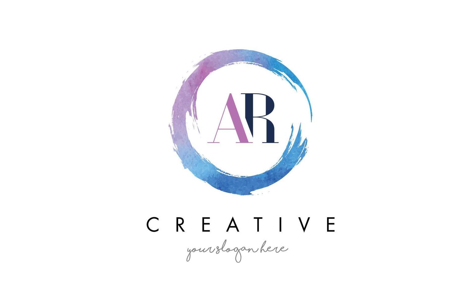 AR Letter Logo Circular Purple Splash Brush Concept. vector