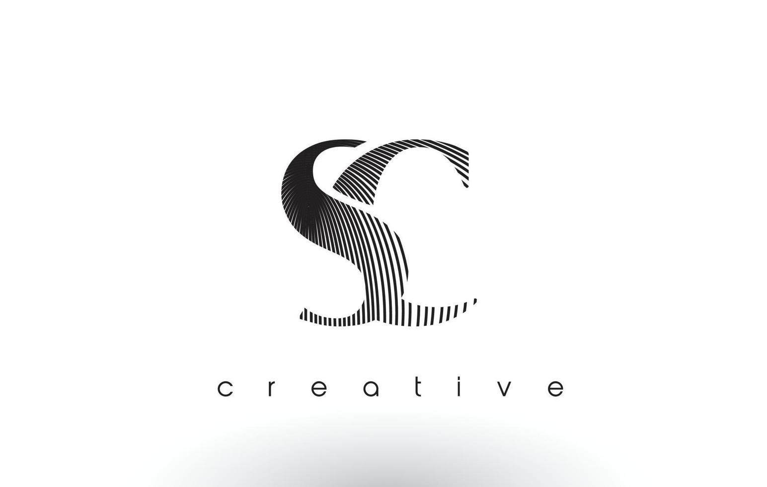 SC Logo Design With Multiple Lines and Black and White Colors. vector
