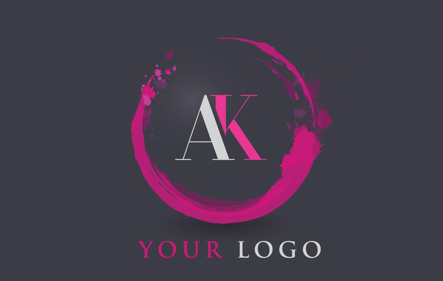 AK Letter Logo Circular Purple Splash Brush Concept. vector