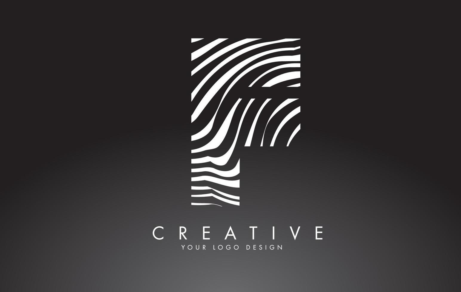 F Letter Logo Design with Fingerprint, black and white wood or Zebra texture on a Black Background. vector