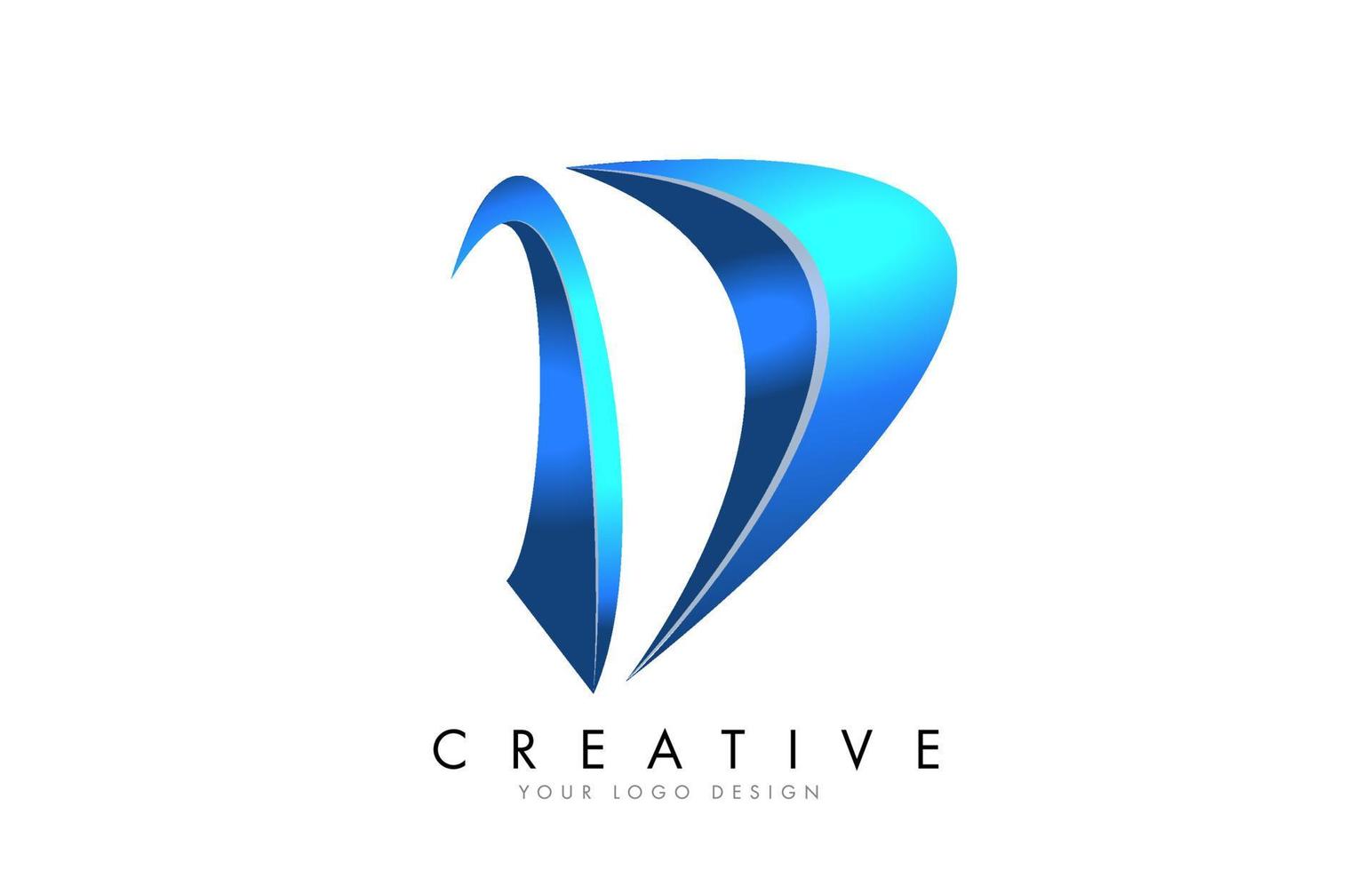 Creative D letter logo with Blue 3D bright Swashes. Blue Swoosh Icon Vector. vector