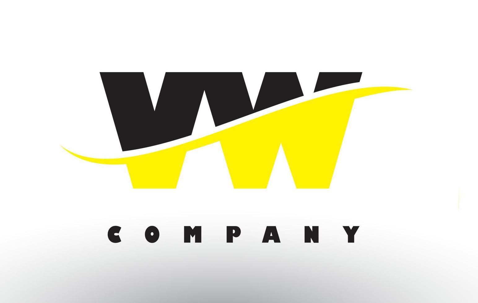 VW V W Black and Yellow Letter Logo with Swoosh. vector