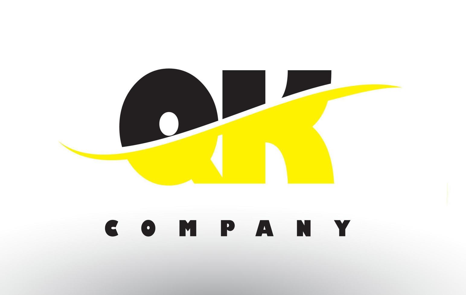 QK Q K Black and Yellow Letter Logo with Swoosh. vector