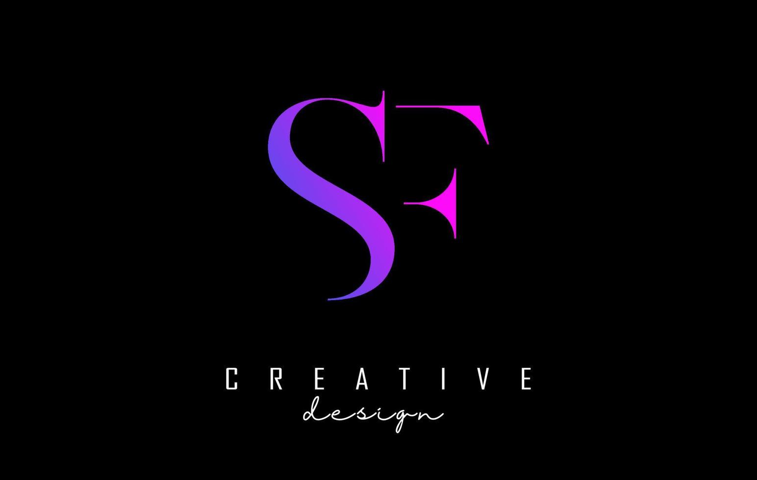 Colorido rosa y azul sf sf letras diseño logo concepto de logotipo con fuente serif y estilo elegante ilustración vectorial. vector