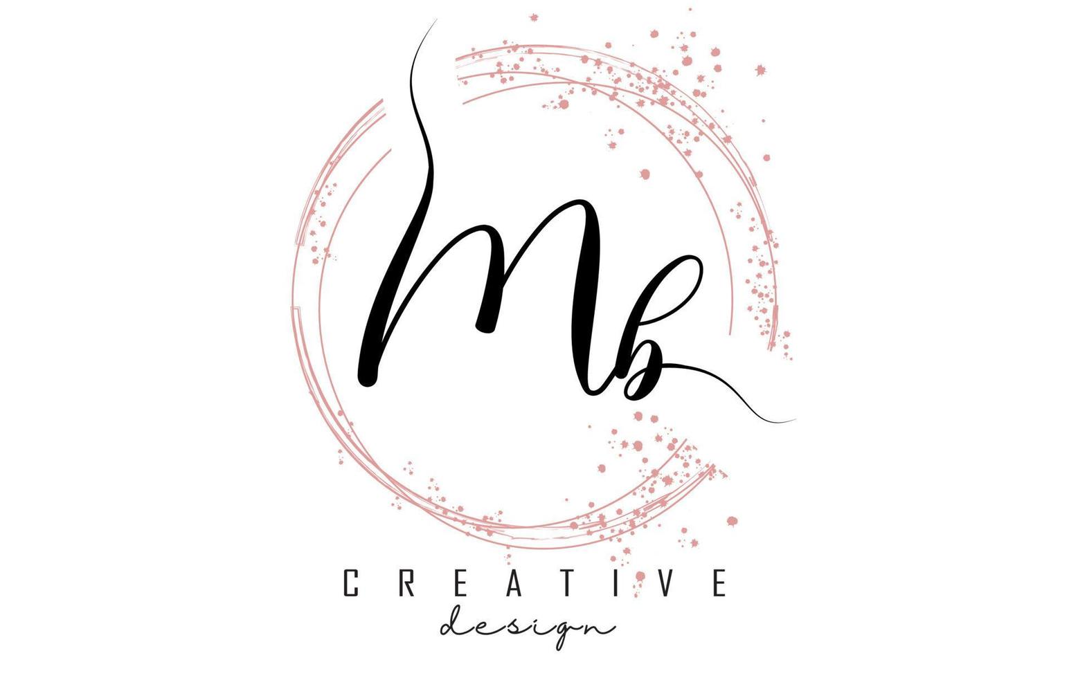 Handwritten MB M B letter logo with sparkling circles with pink glitter. vector