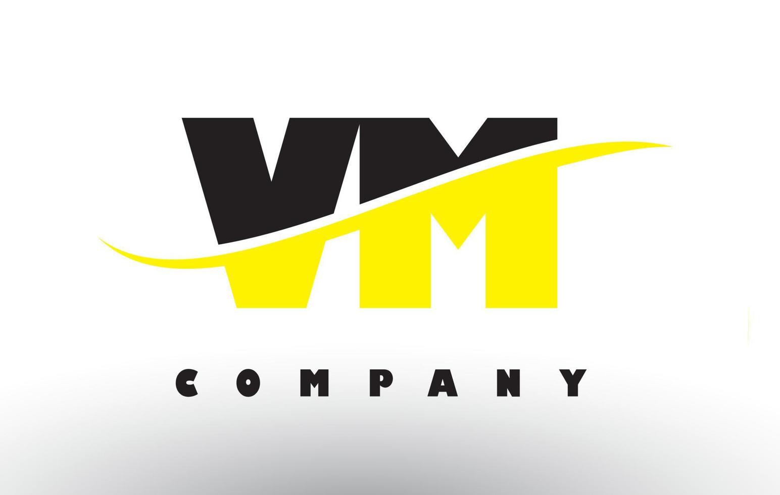 Logo de letra vm vm en negro y amarillo con swoosh. vector