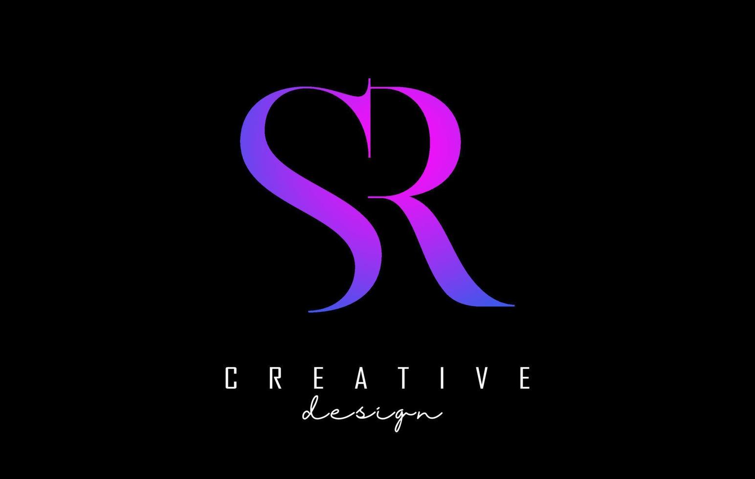 Colorido rosa y azul sr sr letras diseño logo concepto de logotipo con fuente serif y estilo elegante ilustración vectorial. vector