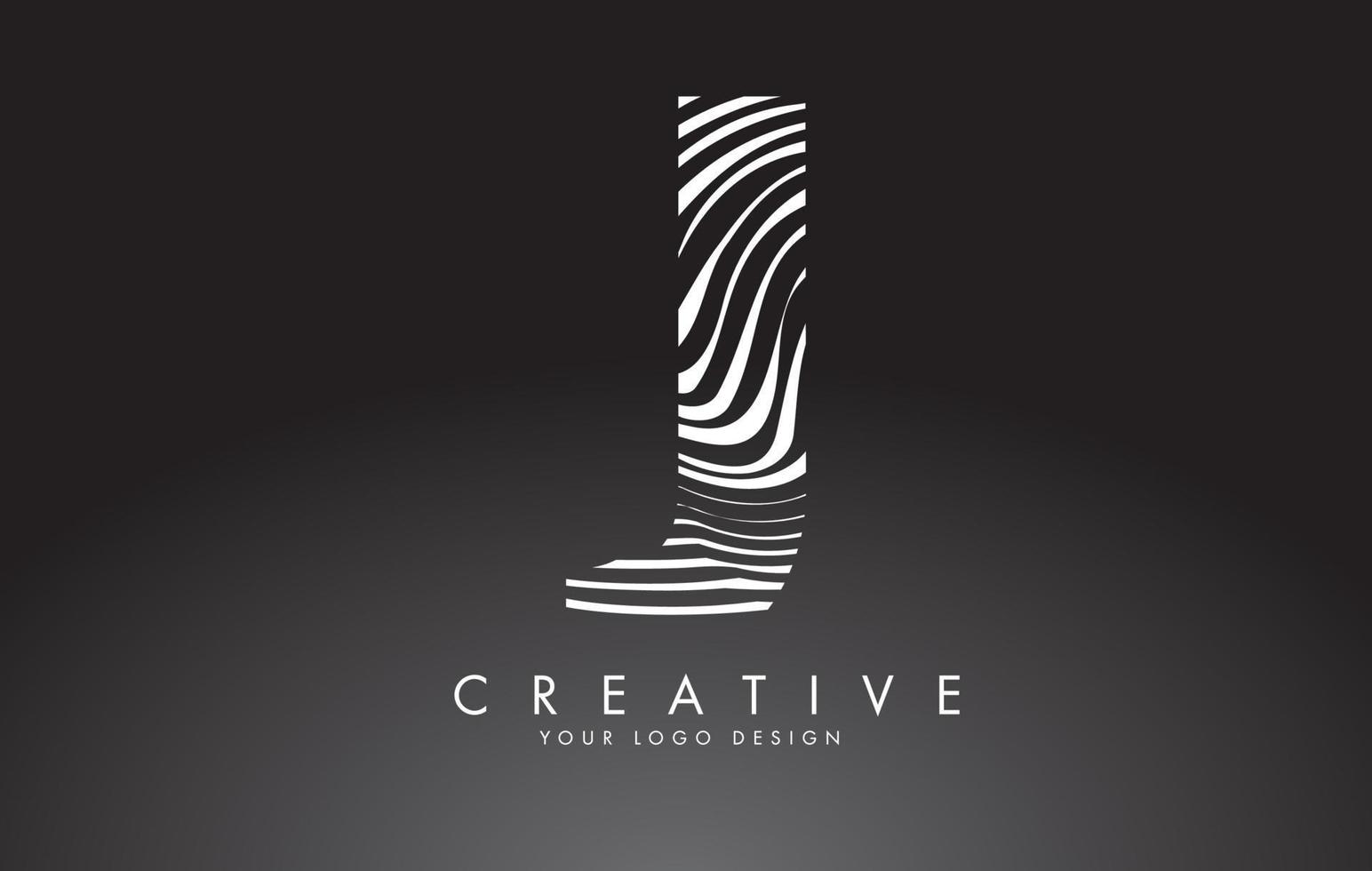 J Letter Logo Design with Fingerprint, black and white wood or Zebra texture on a Black Background. vector