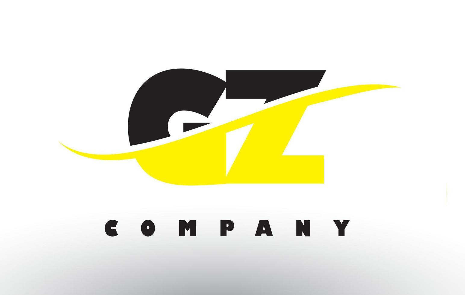 Logotipo de letra gz gz negro y amarillo con swoosh. vector