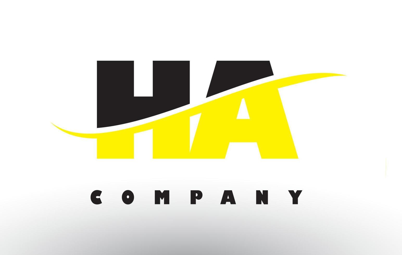HA H A Black and Yellow Letter Logo with Swoosh. vector