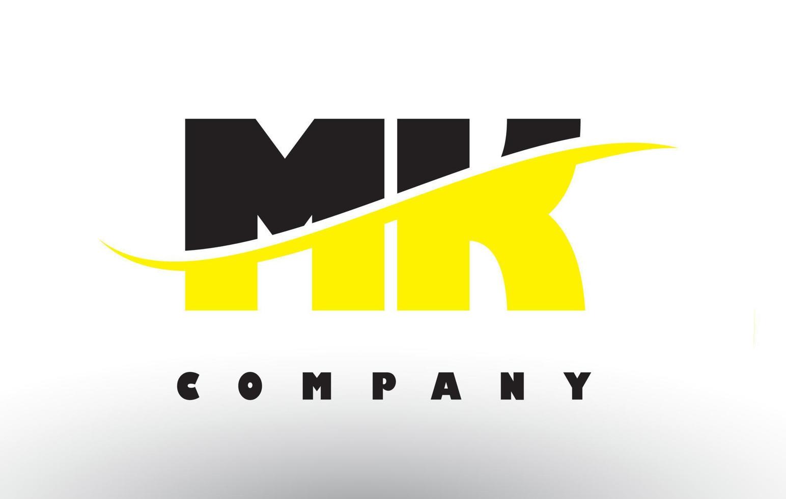 Logo de letra mk mk negro y amarillo con swoosh. vector