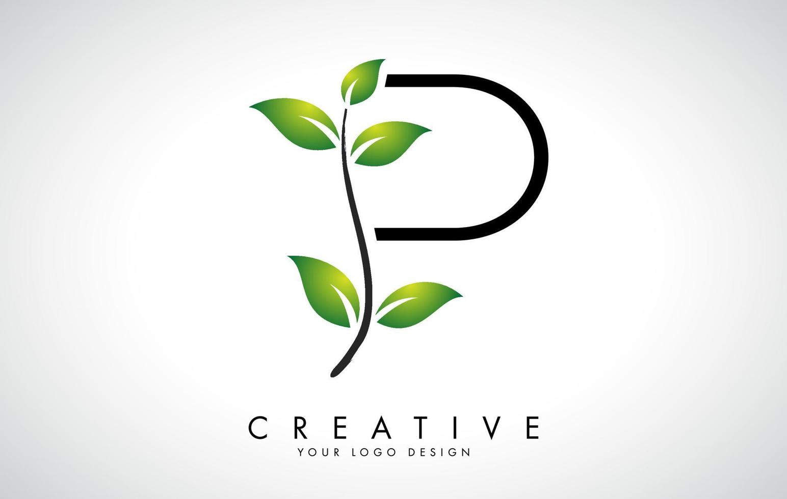 Leaf Letter P Logo Design with Green Leaves on a Branch. Letter P with nature concept. vector