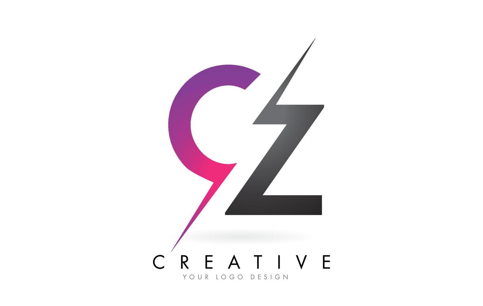 Logotipo de letra cz cz con diseño de bloque de color y corte creativo. vector