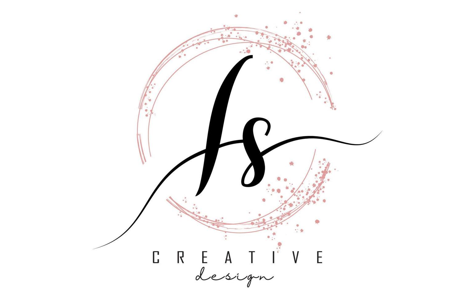 Handwritten IS I S letter logo with sparkling circles with pink glitter. vector