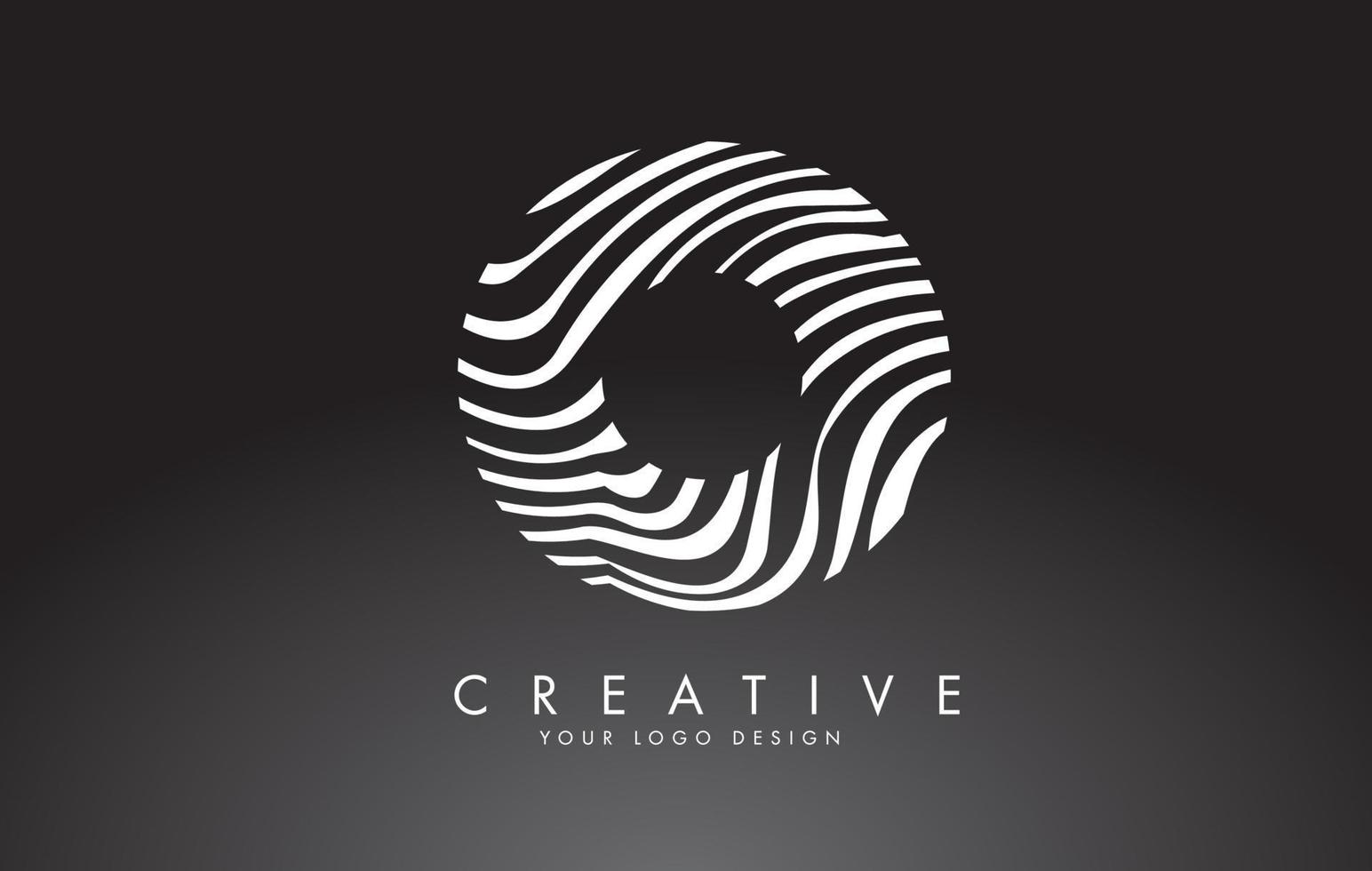 O Letter Logo Design with Fingerprint, black and white wood or Zebra texture on a Black Background. vector