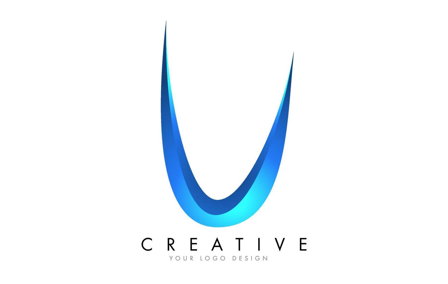 Creative U letter logo with Blue 3D bright Swashes. Blue Swoosh Icon Vector. vector