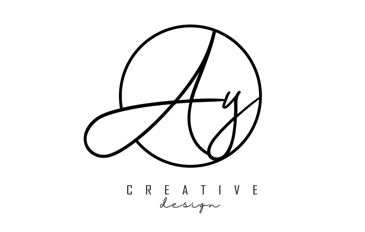 Handwriting letters AY A Y logo design with simple circle vector illustration.