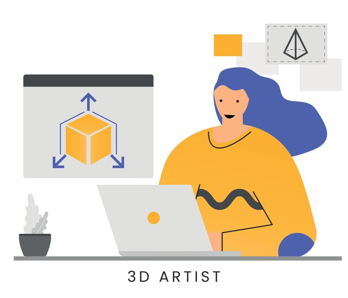 Flat vector illustration of 3D artist concept