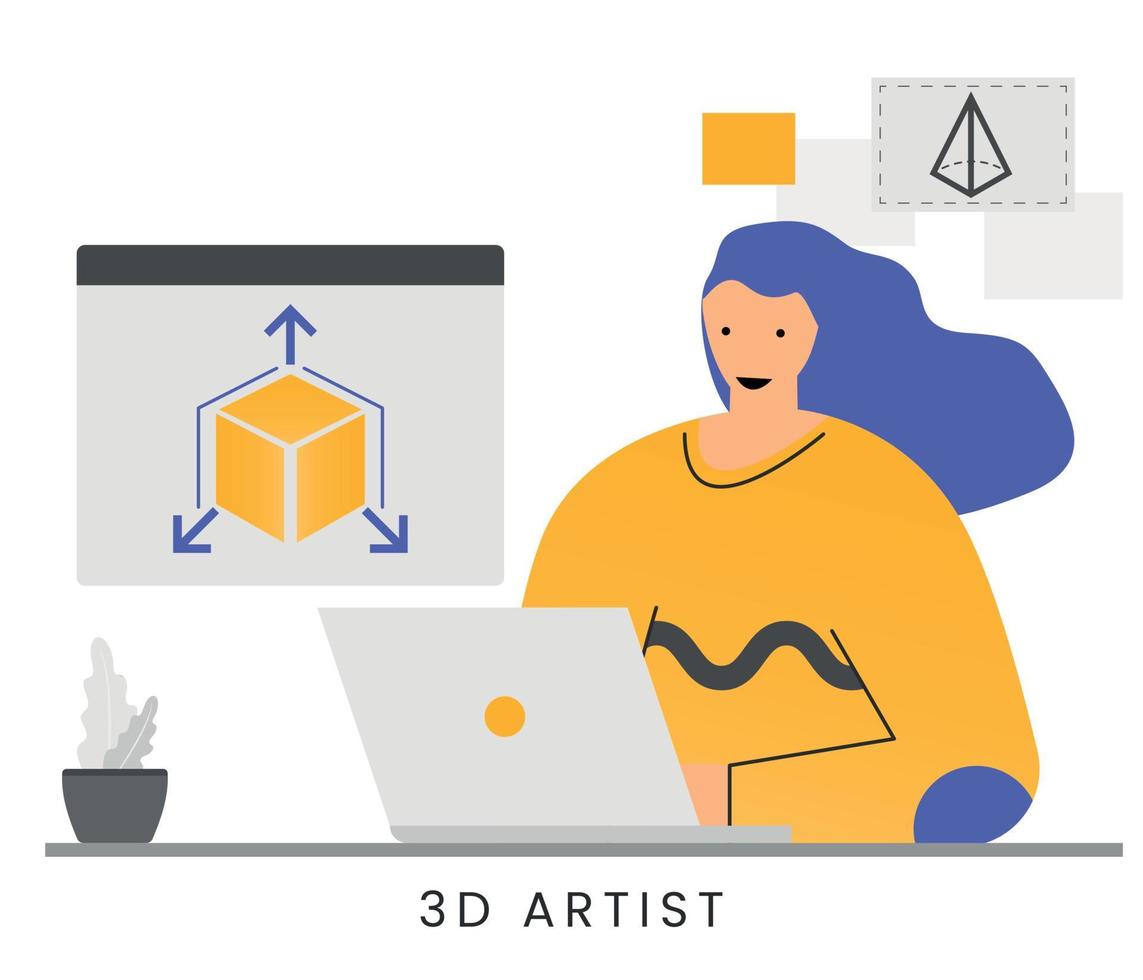 Ilustración de vector plano del concepto de artista 3d