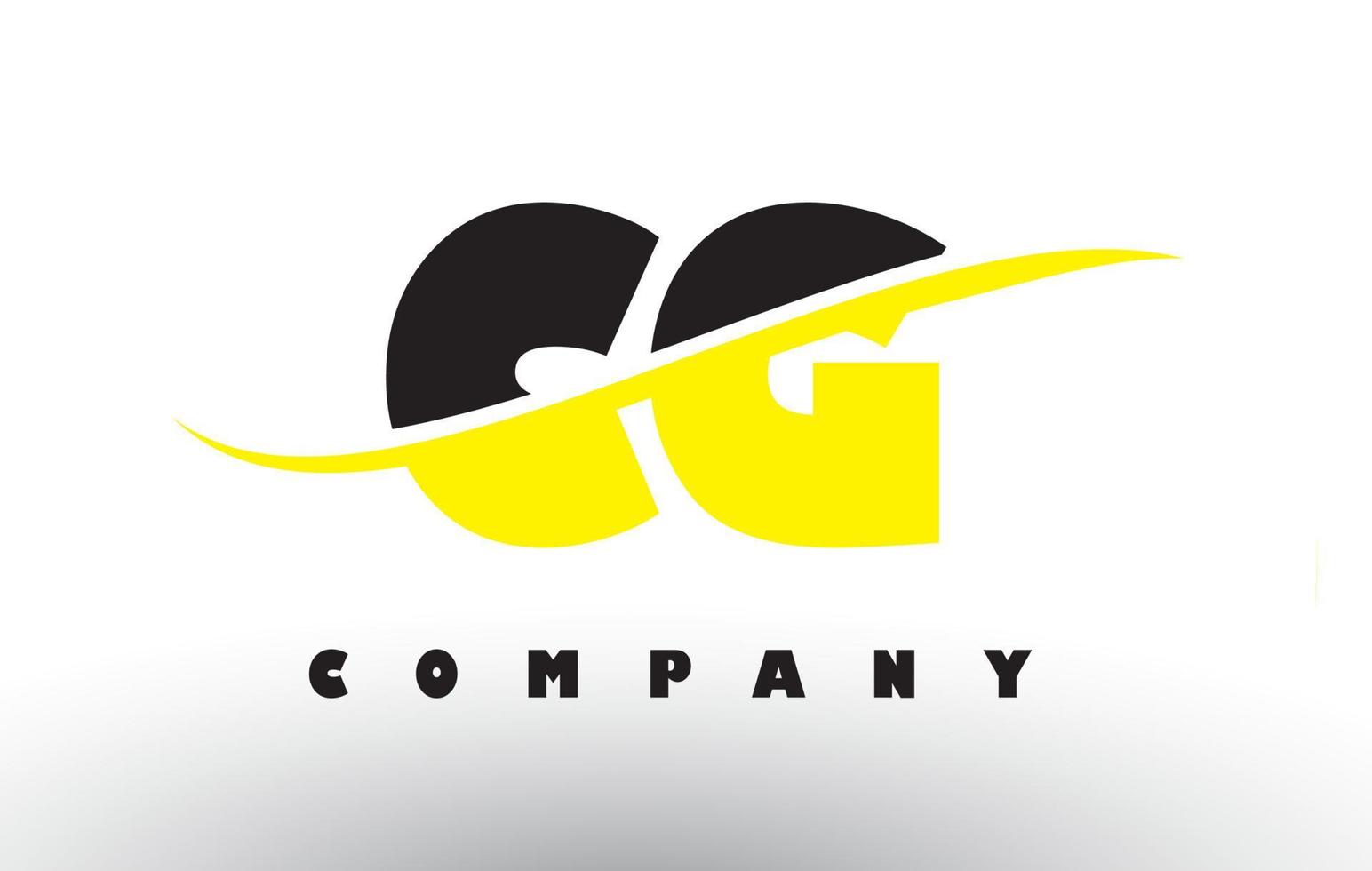 Logo de letra cg cg en negro y amarillo con swoosh. vector