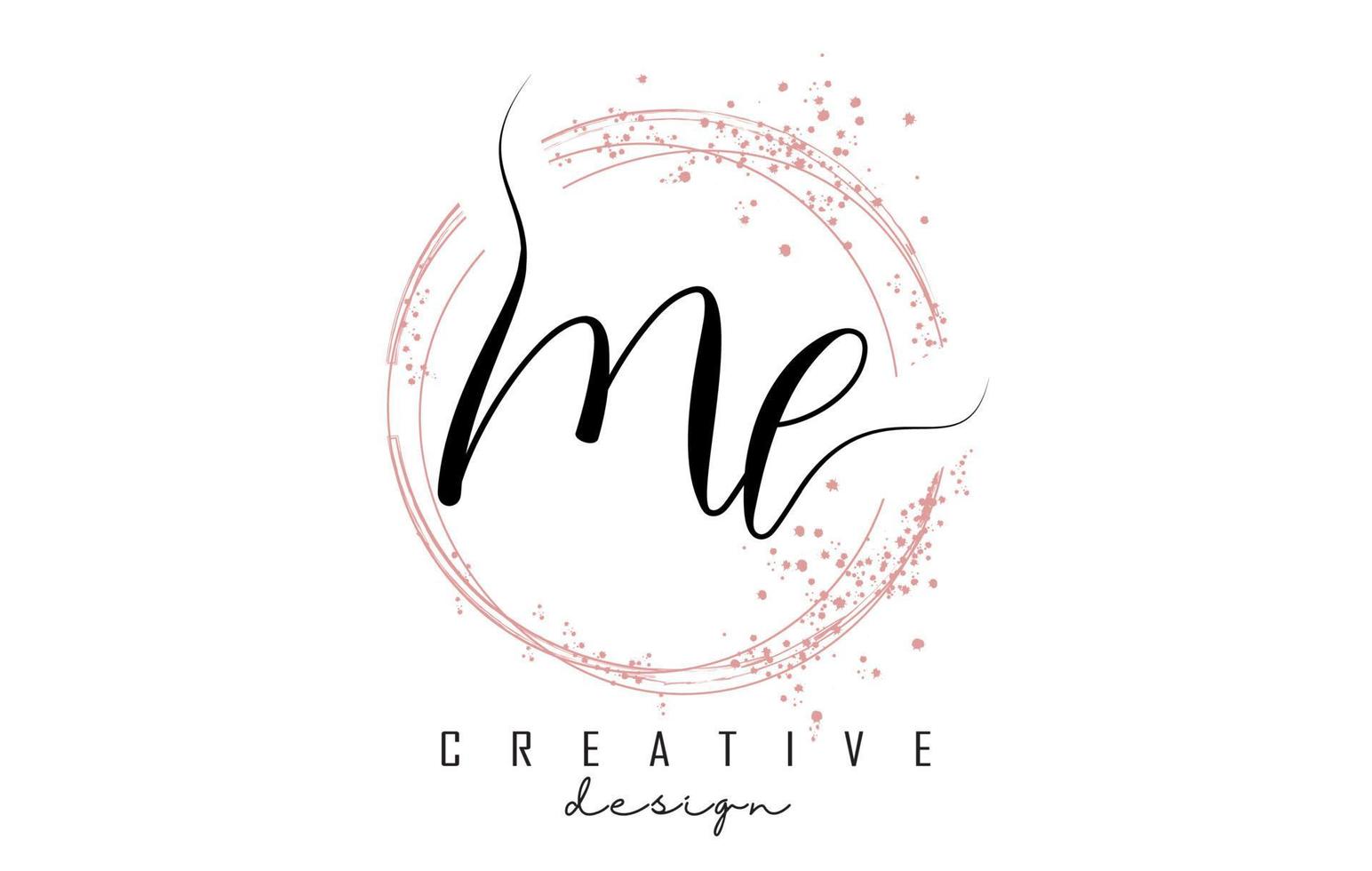 Handwritten ML M L letter logo with sparkling circles with pink glitter. vector