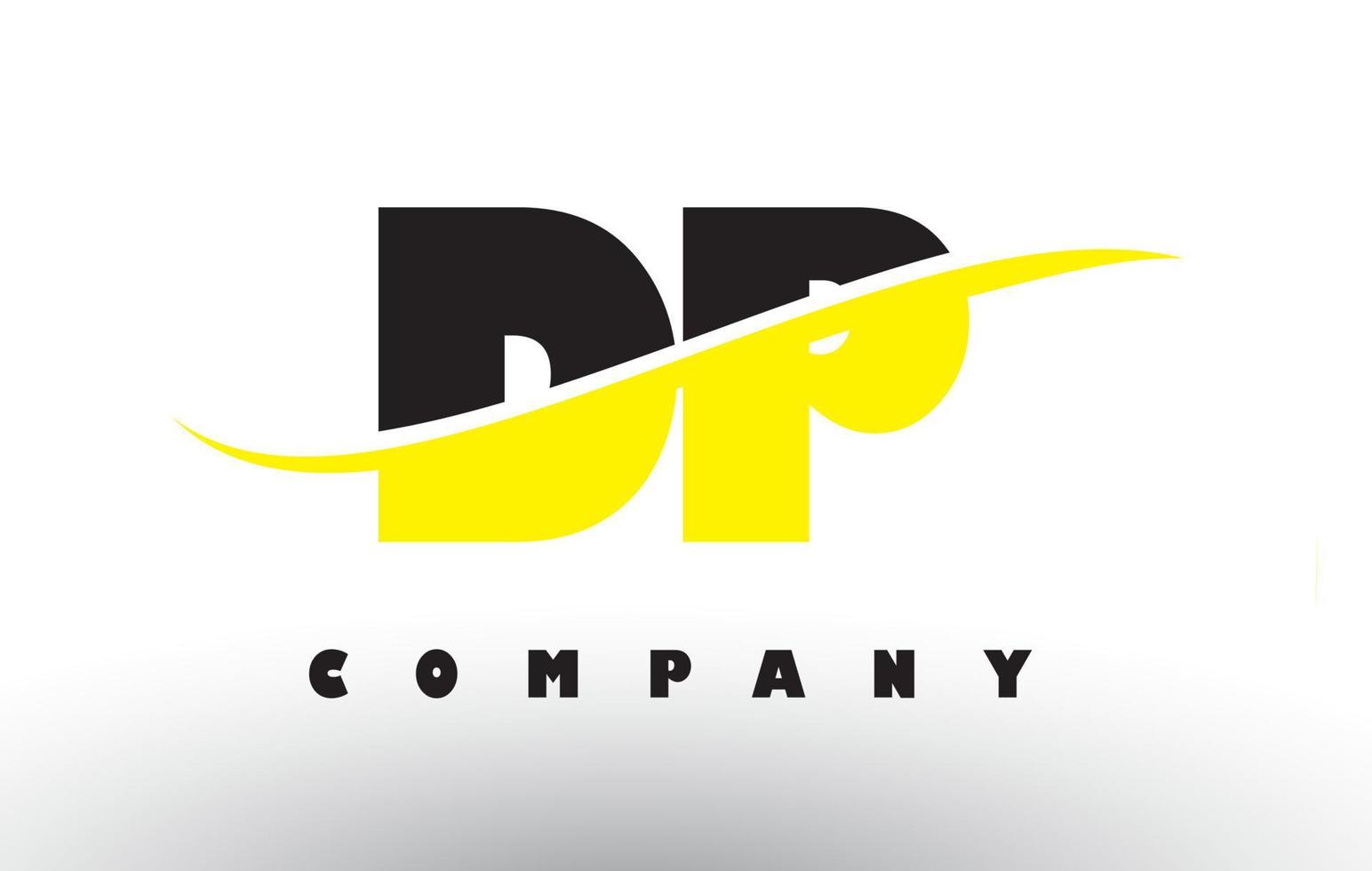 Logo de letra dp dp negro y amarillo con swoosh. vector