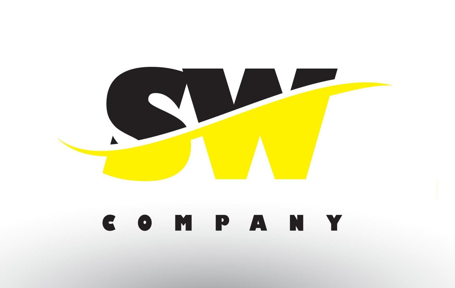 SW S W Black and Yellow Letter Logo with Swoosh. vector