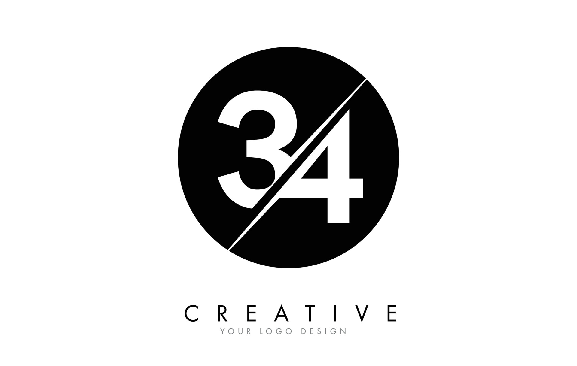 34 3 4 Number Logo Design With A Creative Cut And Black Circle Background Vector Art At Vecteezy