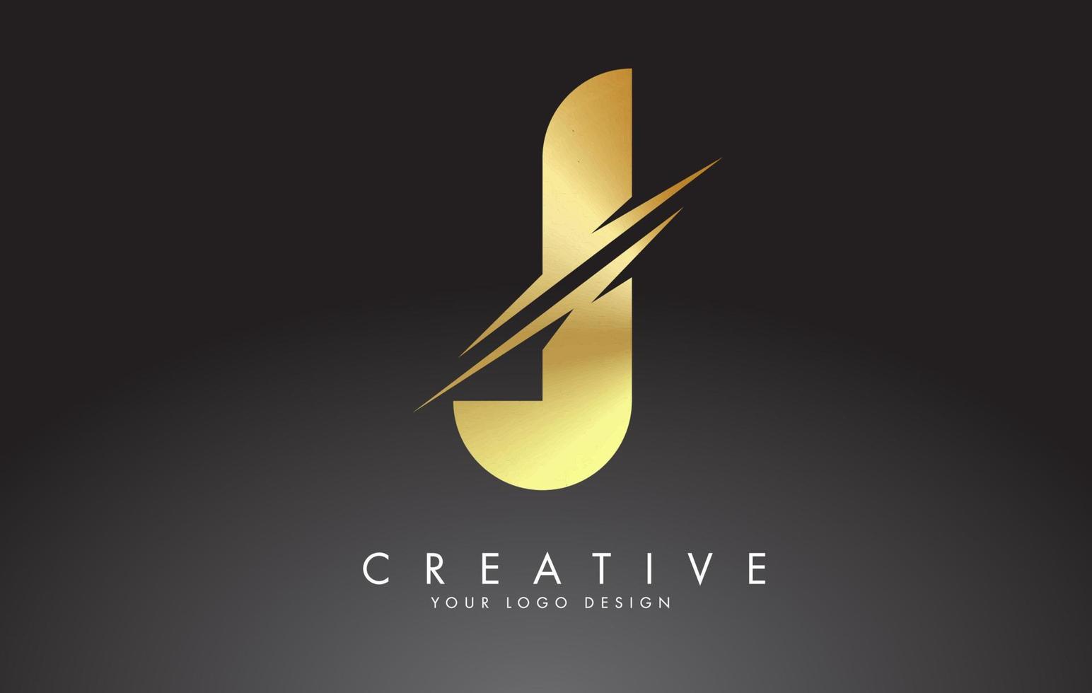 Golden J letter logo design with creative cuts. vector