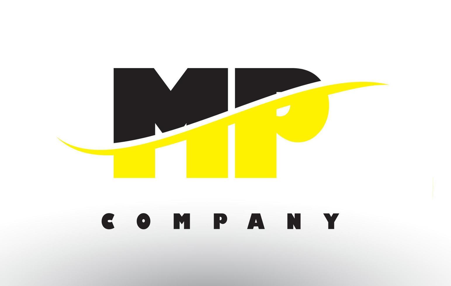 mp mp logo de letra negra y amarilla con swoosh. vector