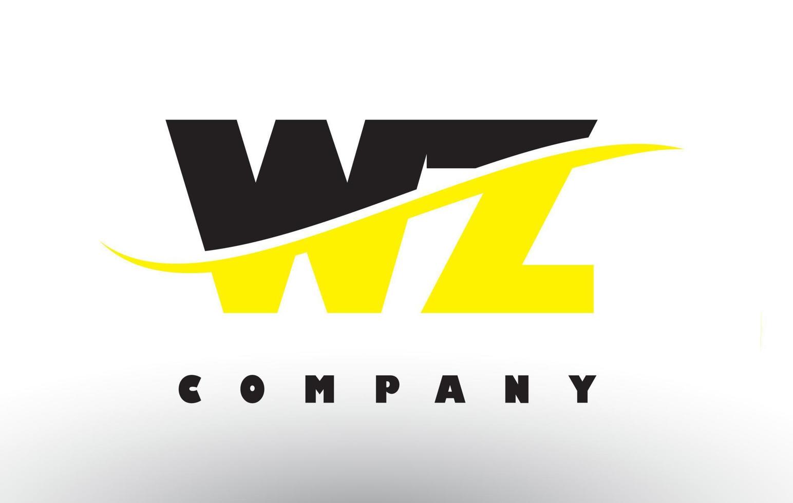 WZ W Z Black and Yellow Letter Logo with Swoosh. vector