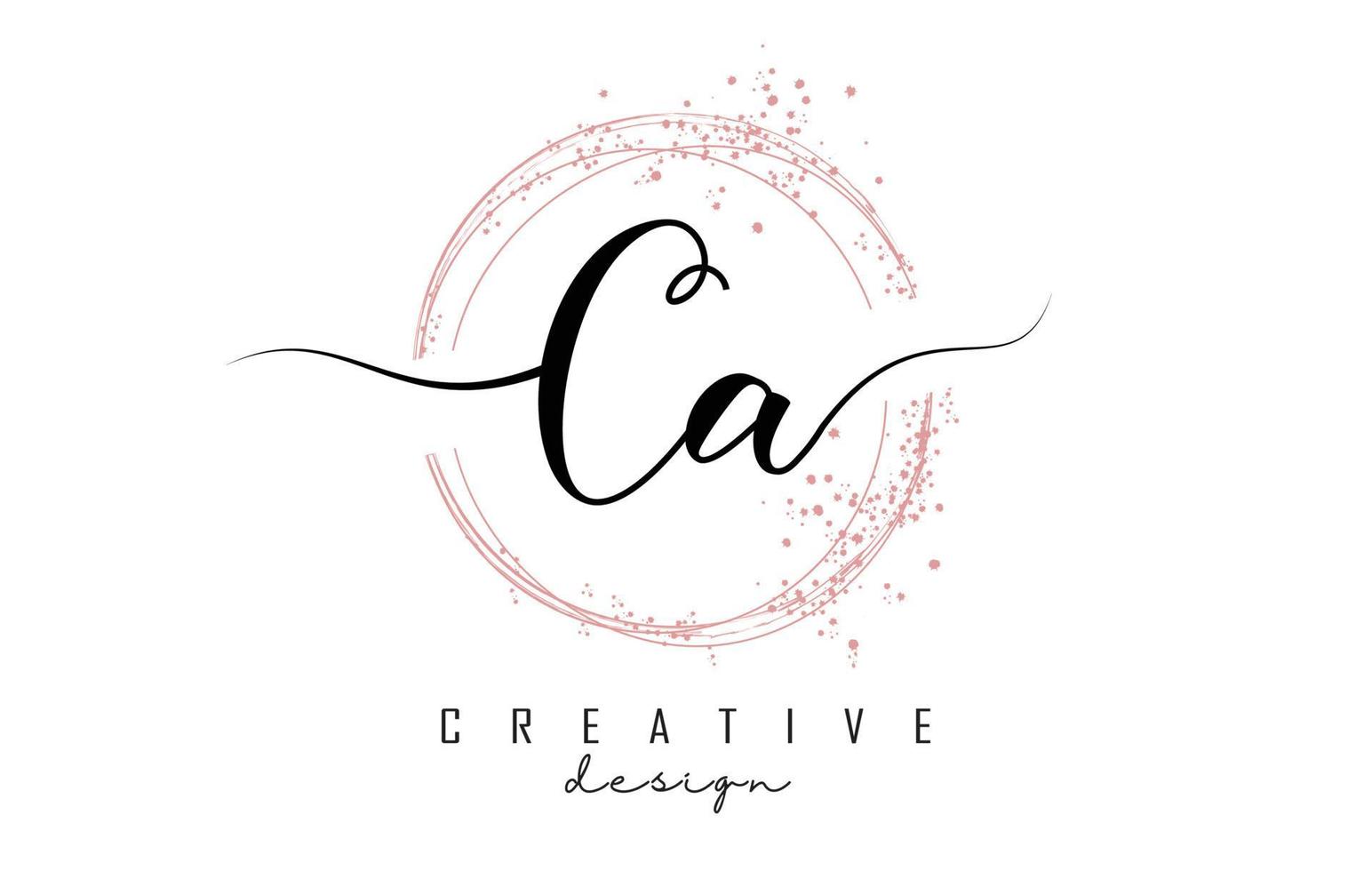 Handwritten CA C A letter logo with sparkling circles with pink glitter. vector